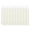 A row of twenty ivory white drip-free stick candles standing upright.
