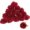 A cluster of deep red silk peony artificial flowers with stems.