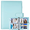 A light blue A5 PU leather photocard binder with a clear plastic sleeve displaying various photos.