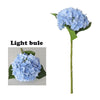 A light blue latex hydrangea flower on a green stem.