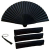 Classic black folding hand fan with a bamboo frame shown flat.