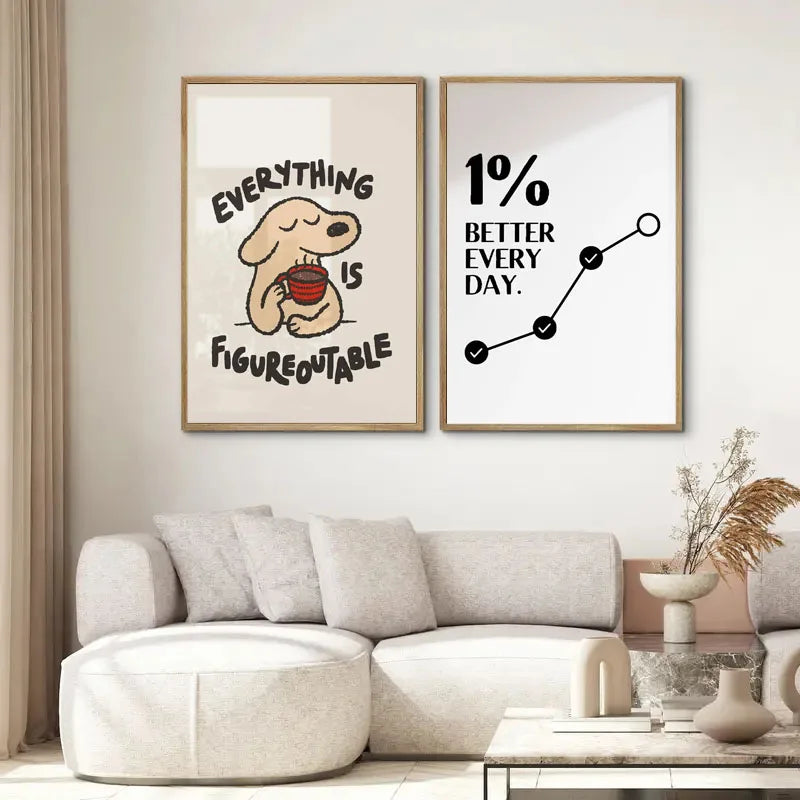 A framed canvas wall art featuring the quote Everything is figureoutable and 1% better every day.