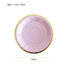 A round pink plate with a gold rim, shown next to a measurement line indicating 10cm size.