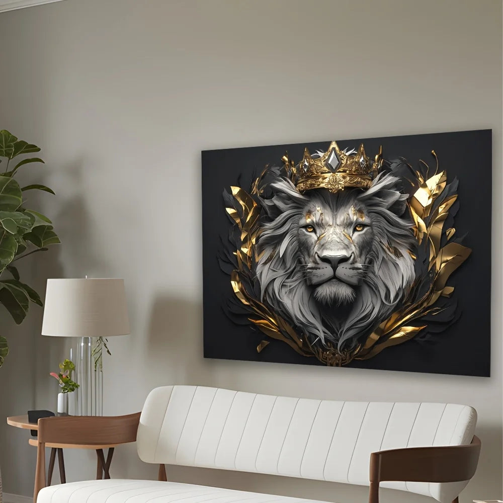 Regal Lion Crown Tapestry Wall Hanging — Vintage Black & Gold Decor