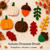 Autumn harvest felt garland featuring orange pumpkins, brown acorns, and red maple leaves.