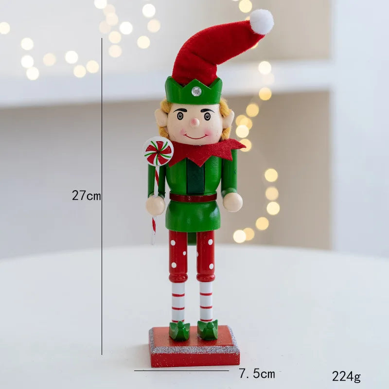 Handcrafted wooden nutcracker soldier figurine wearing a red hat and green uniform