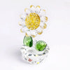 Handcrafted glass crystal sunflower figurine with a golden center and green buds
