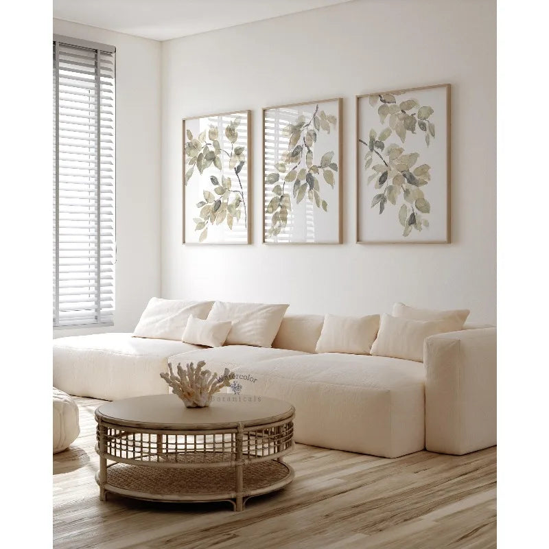 Botanical Sage Green Canvas Wall Art Set of 3