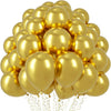 A cluster of metallic gold balloons tied together for party decorations.