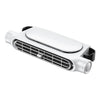 A white car backseat cooling fan with a grille and a handle is shown from the side.