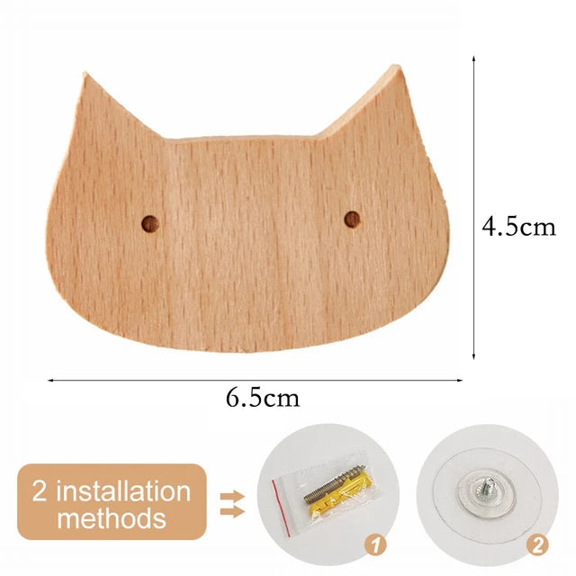 A light wood decorative animal hook with two installation methods shown.