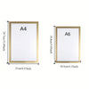 A set of three minimalist gold-framed magnetic wall display boards labeled A4 and A6 sizes.