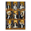 A canvas print depicting vintage cocktail illustrations of men making martinis in a grid pattern.