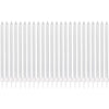 A row of white birthday candles with colored tips arranged horizontally.