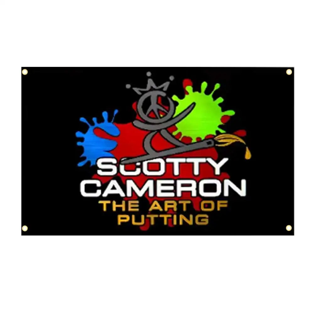 A black banner featuring a stylized logo with a crown, a target, and a yellow-green splash, along with the text SCOTTY CAMERO