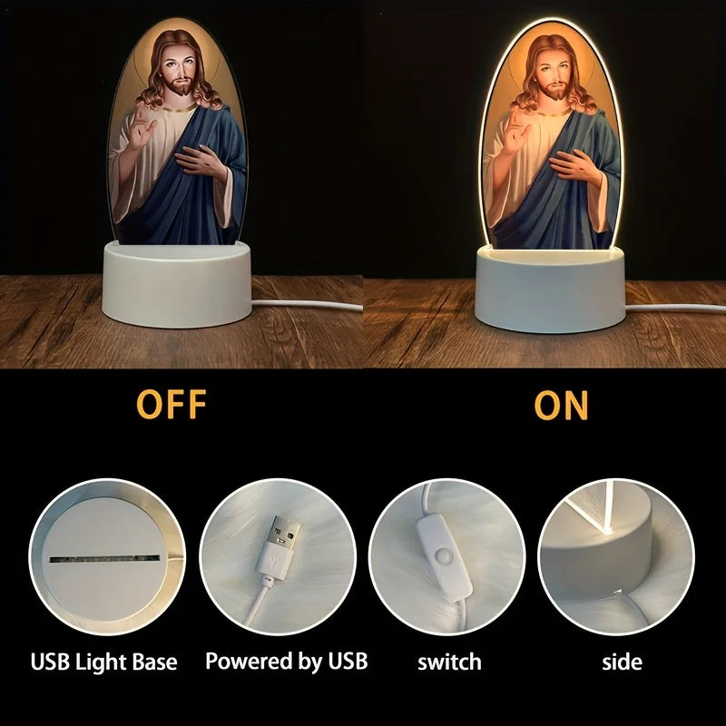 Illuminated Jesus Christ night light showing off and on states and various modes