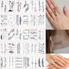 A collection of 30 waterproof temporary body art stickers featuring various script and floral designs on skin.