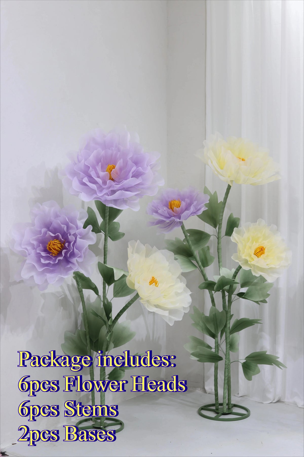 A package of artificial silk poppy flowers including flower heads, stems, and bases.