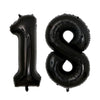 A set of two giant black foil balloons shaped like the numbers 1 and 8.