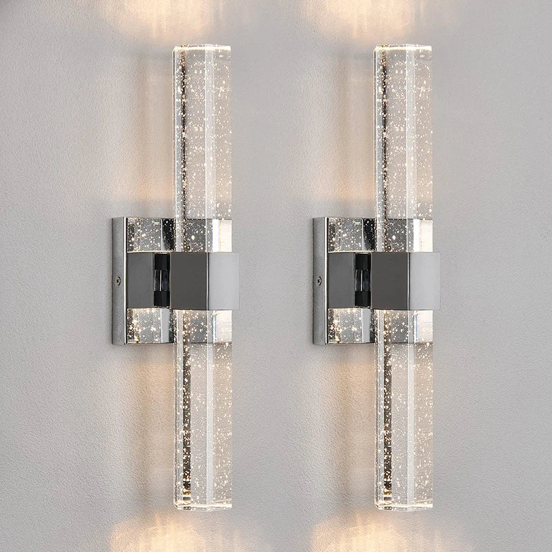 Modern bubble crystal LED wall sconces mounted on a light gray wall.