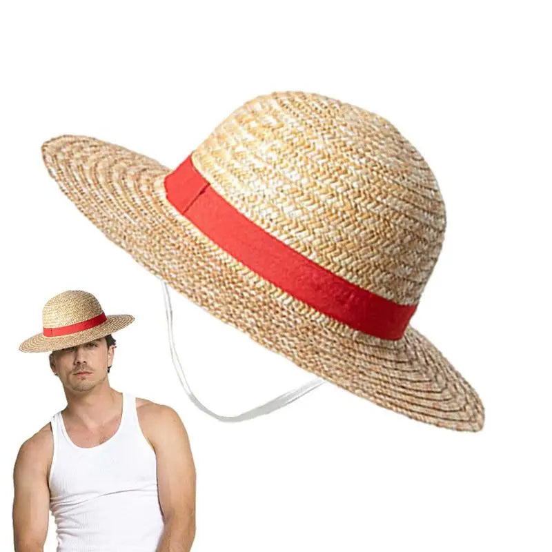 A man wearing a straw hat with a red band, shown next to the hat.