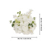 A white flower ball centerpiece featuring silk champagne roses and hydrangea blooms.
