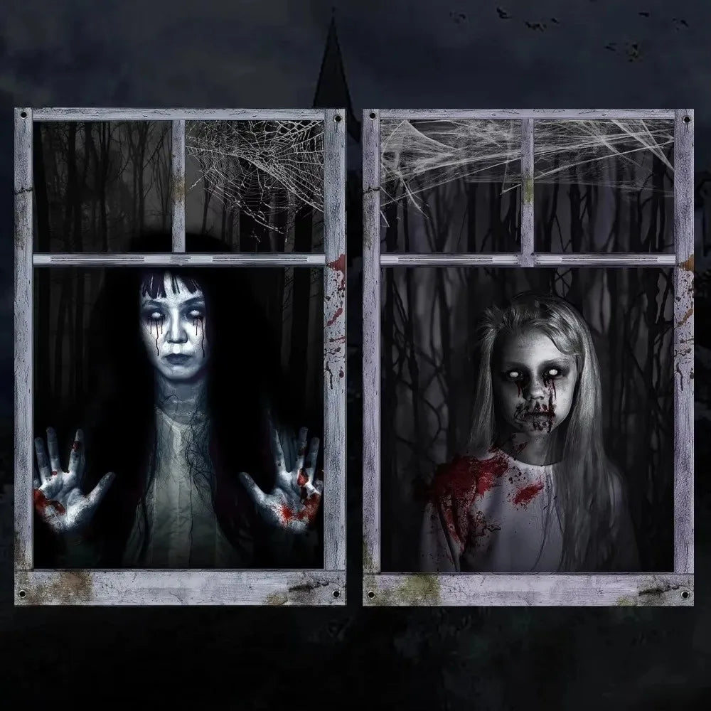 Scary Halloween Window Cover Set with Blood-Themed Design