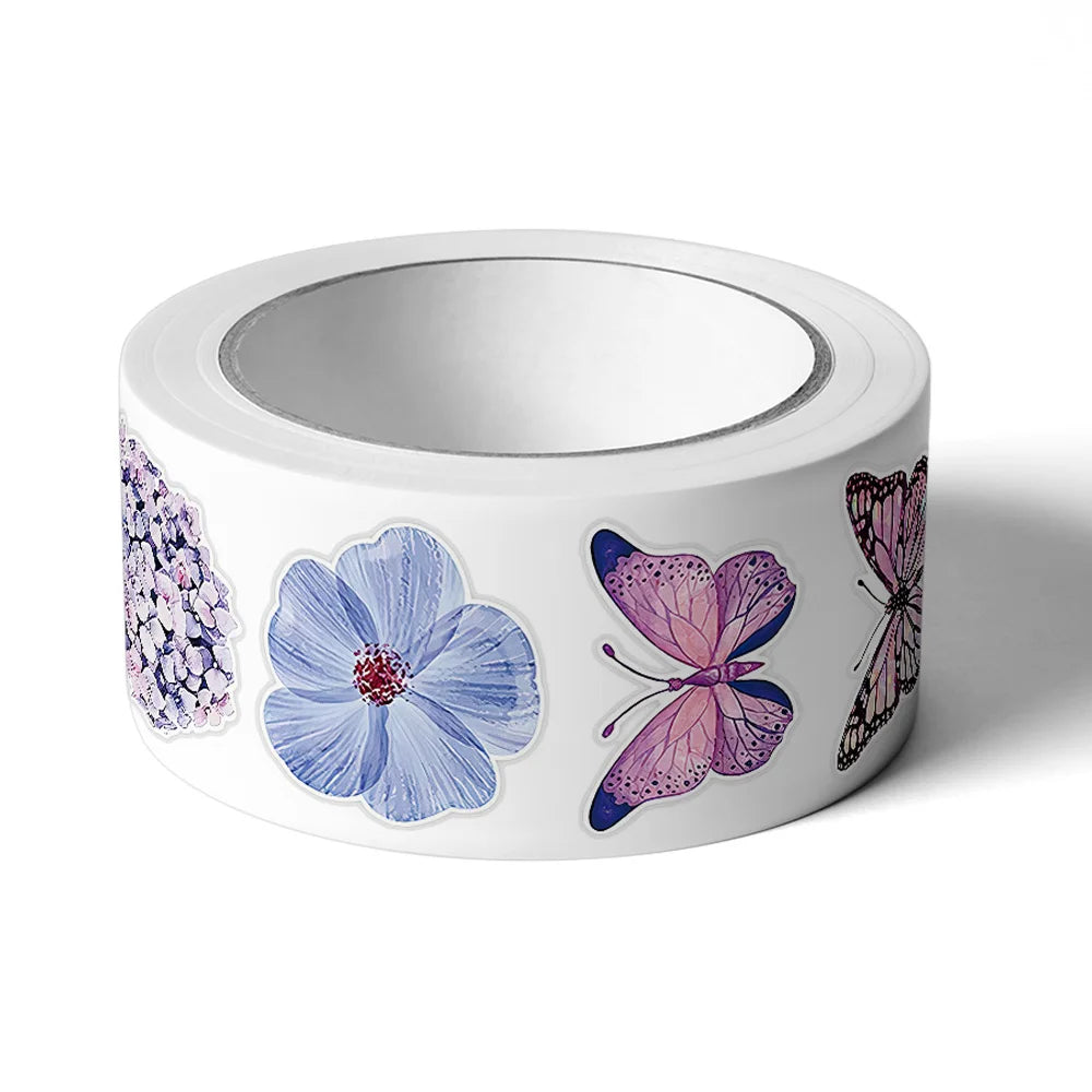 Rouleau blanc de décals colorés de papillons et de fleurs pour loisirs créatifs et décoration