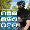 A man wearing a black full-face mask and helmet is shown outdoors, highlighting features like breathability and lightweight d