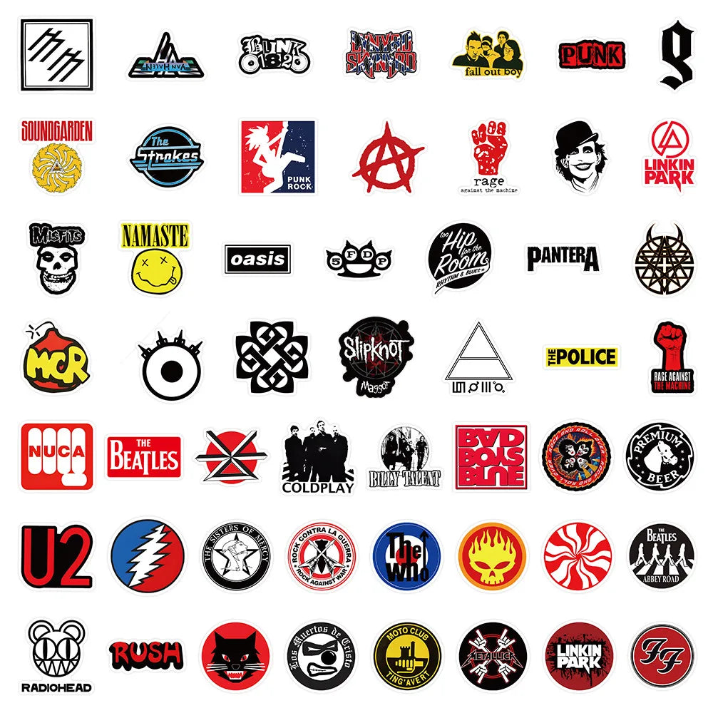 50 Piece Classic Rock & Punk Band Sticker Pack – Waterproof for Laptops, Phone Cases, and More