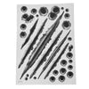 A realistic black vinyl decal of a bullet hole design on a white background.