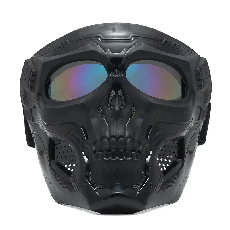 Black skull full face motorcycle and bicycle mask with a windproof lens