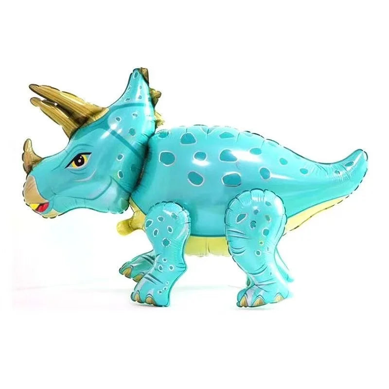 A teal and yellow 4D dinosaur aluminum film balloon decoration.