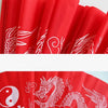 Red bamboo folding fan with white dragon design for martial arts and fitness
