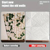 Before and after comparison of 3D brick pattern self-adhesive wall panels showing a textured surface covered with decorative 