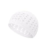 White handmade crochet beanie hat with an openwork lace pattern