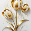 Arte floral de pared con tulipanes blancos de borde dorado y follaje