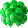 A cluster of bright green latex balloons shaped like hearts.