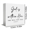 White rectangular ornament featuring the scripture God is within Her She will not fall from Psalm 46:5