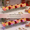An acrylic rectangular vase filled with various colored roses and flowers, displayed for lighting decoration.
