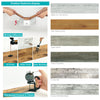 Display of wood grain self-adhesive decals showing various finishes like White Ice Tree Pattern, Pale Yellow Acacia, and Ligh