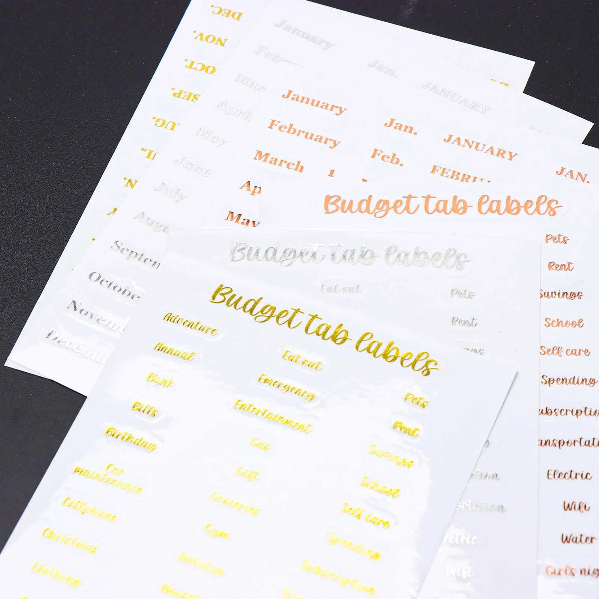 Transparent PET Index Tab Stickers with Hot Stamping – Monthly & Budget Organizers