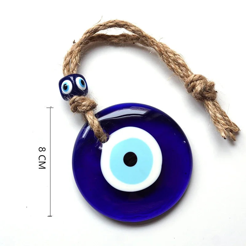 Décor en verre œil-protecteur turc bleu fait main avec une corde de fibre naturelle.