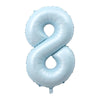 Light blue foil number balloon shaped like the number eight