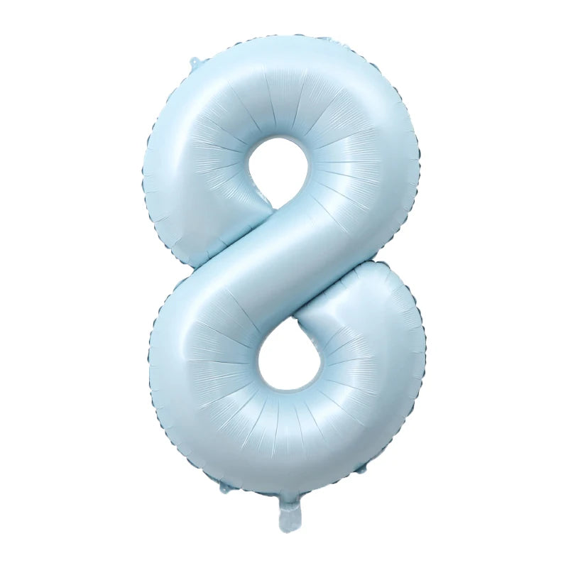 Light blue foil number balloon shaped like the number eight