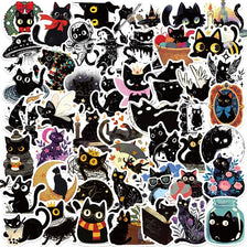 A collection of cartoon black star cat PVC stickers for DIY crafts and scrapbooking