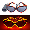 Pair of heart-shaped sunglasses with glowing orange EL wire outline