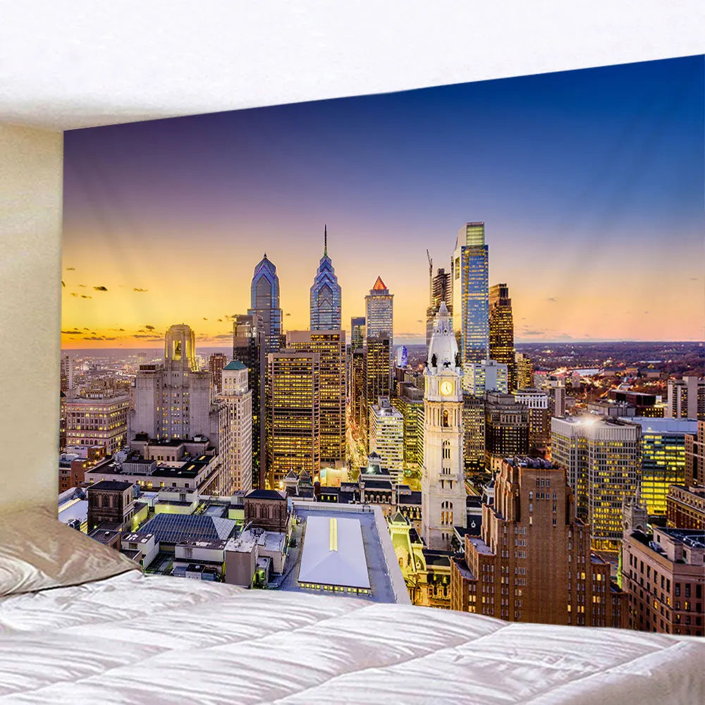 New York City Night View Tapestry Wall Hanging