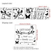 A layout size example showing text like Love the Food Family and Bless Eat Let's Amen beside a display size of 81cm