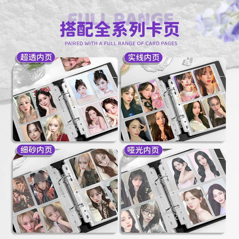 A set of full-range card pages for a ring binder, featuring various portrait photos.